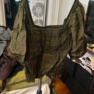 Old Navy Dark Olive Smocked Blouse